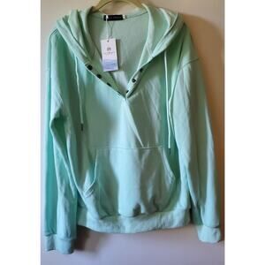 Ezymall New Womens M Hoodie Pullover 1/4 Snap Hooded Sweatshirt Mint Green